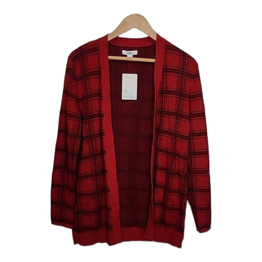 Croft & Barrow red plaid cardigan size S NWT